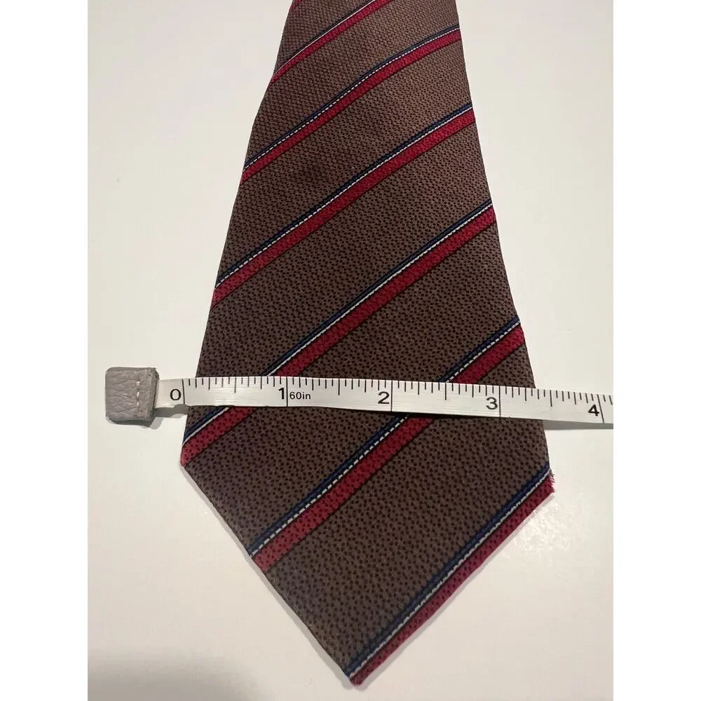 Vintage Bespoke 100% Silk Necktie Brown Red Blue Stripes JL